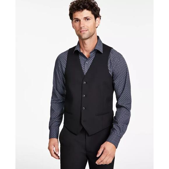 Alfani Men's Black Stretch Classic Evening Formal Slim-Fit Suit Vest Size L - Picture 1 of 5